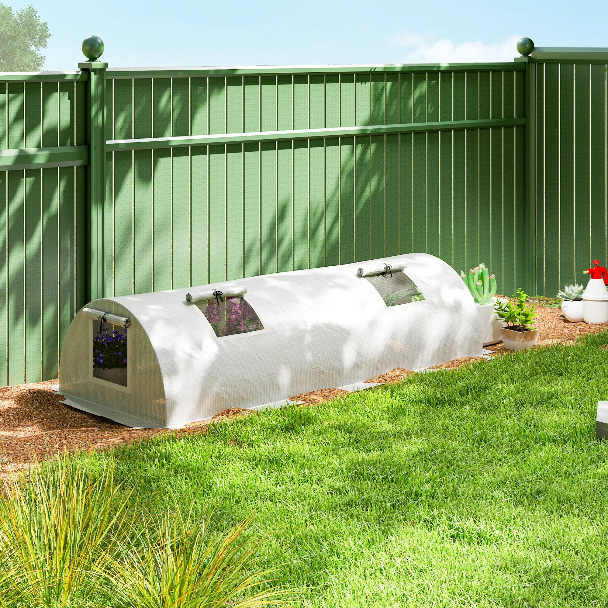 Portable Mini Greenhouse, 7' x 3' x 2', Steel Frame With 5 Mesh Windows, White Mini Greenhouses at Gallery Canada