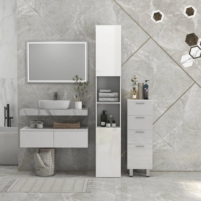 Tall Bathroom Cabinet, High Gloss Storage, Adjustable Shelves, 11.8" x 11.8" x 71.5", White Bathroom Cabinets at Gallery Canada