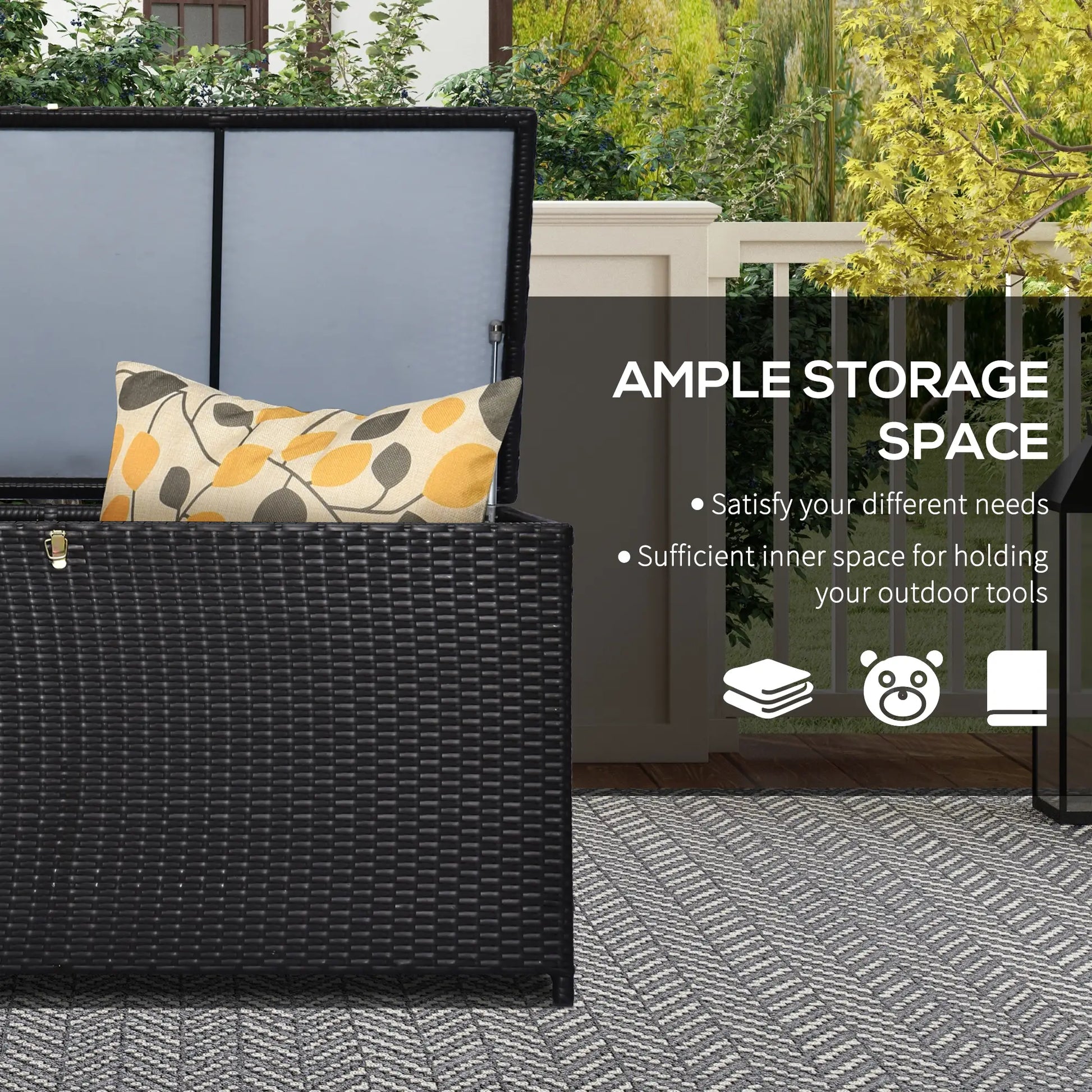 Wicker Outdoor Storage Box, 75 Gallon, Gas Strut Lid, Dark Brown Patio Storage Boxes at Gallery Canada