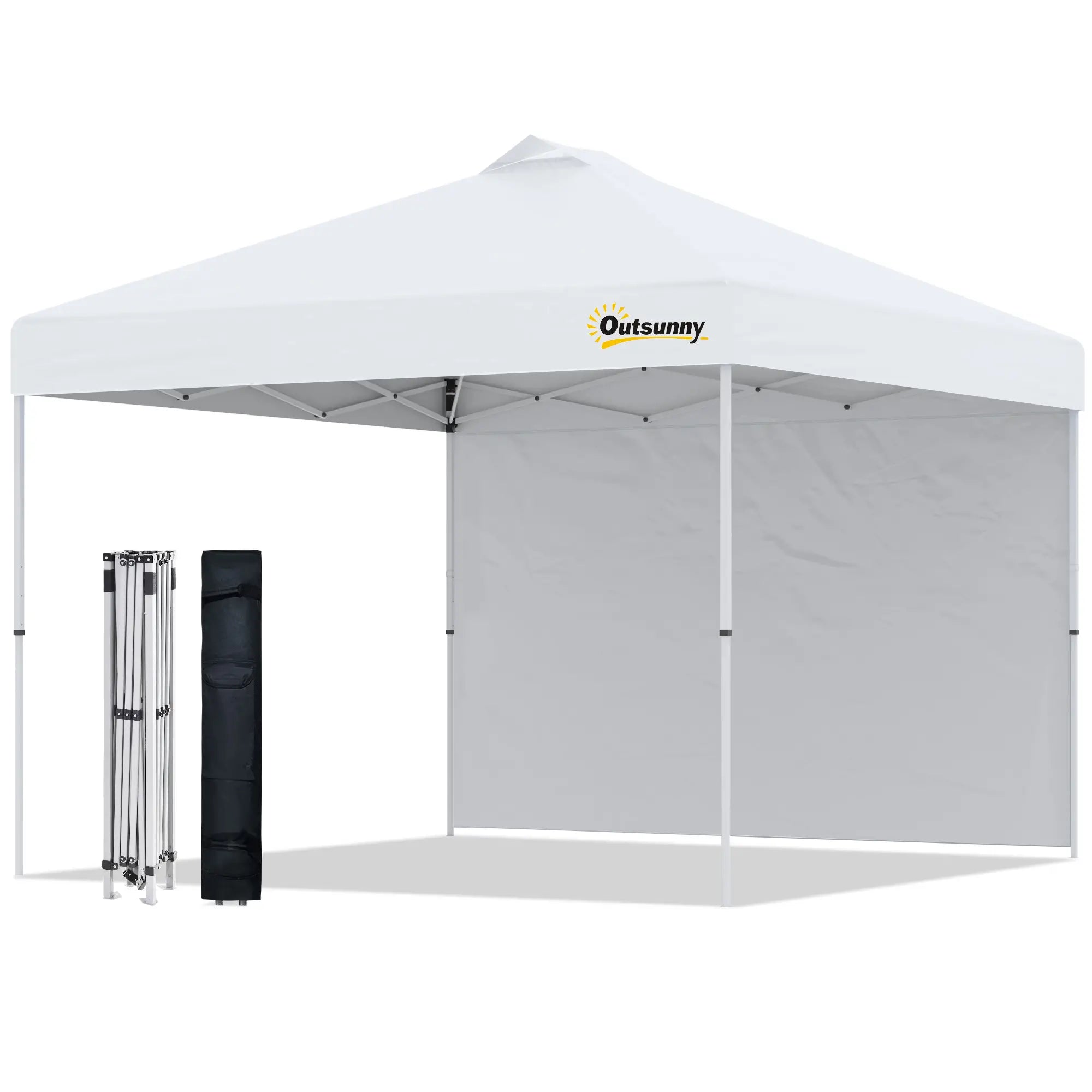 10' x 10' Pop Up Canopy Tent, Adjustable Height, 1 Sidewall, Wheeled Bag, White Pop Up Canopies White at Gallery Canada