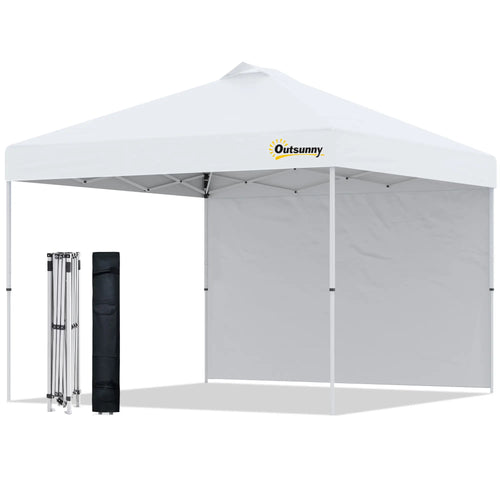 10' x 10' Pop Up Canopy Tent, Adjustable Height, 1 Sidewall, Wheeled Bag, White