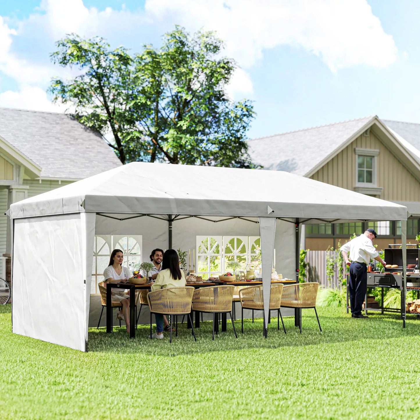 10' x 20' Outdoor Pop Up Canopy Tent, Instant Shelter With Carrying Bag, White Pop Up Canopies at Gallery Canada
