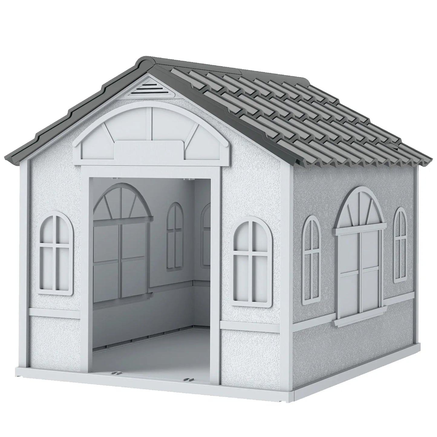 26" Plastic Dog House, Outdoor with Air Vents, Small Medium Dogs, Grey Houses, Kennels & Pens Grey, White at Gallery Canada