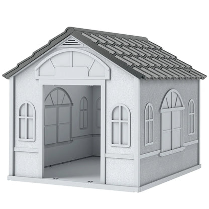 26" Plastic Dog House, Outdoor with Air Vents, Small Medium Dogs, Grey Houses, Kennels & Pens Grey, White at Gallery Canada
