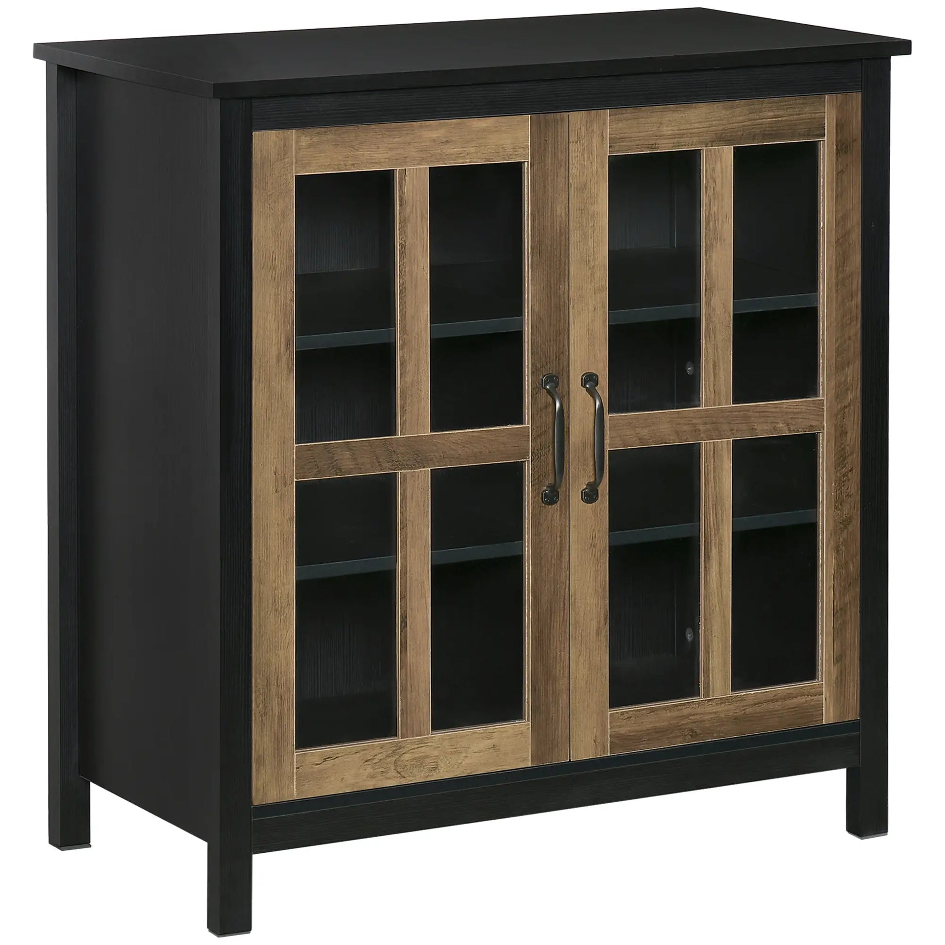 Kitchen Sideboard, Glass Door Buffet Cabinet, 2 Glass Doors, Adjustable Shelf, Black Wood Grain Bar Cabinets Black Wood Grain, Natural Wood Effect at Gallery Canada