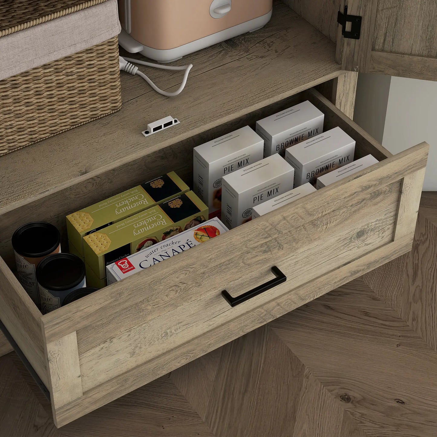 69" Tall Farmhouse Kitchen Pantry, 2 Doors, Drawer, Adjustable Shelves, Grey Kitchen Pantry Cabinets at Gallery Canada