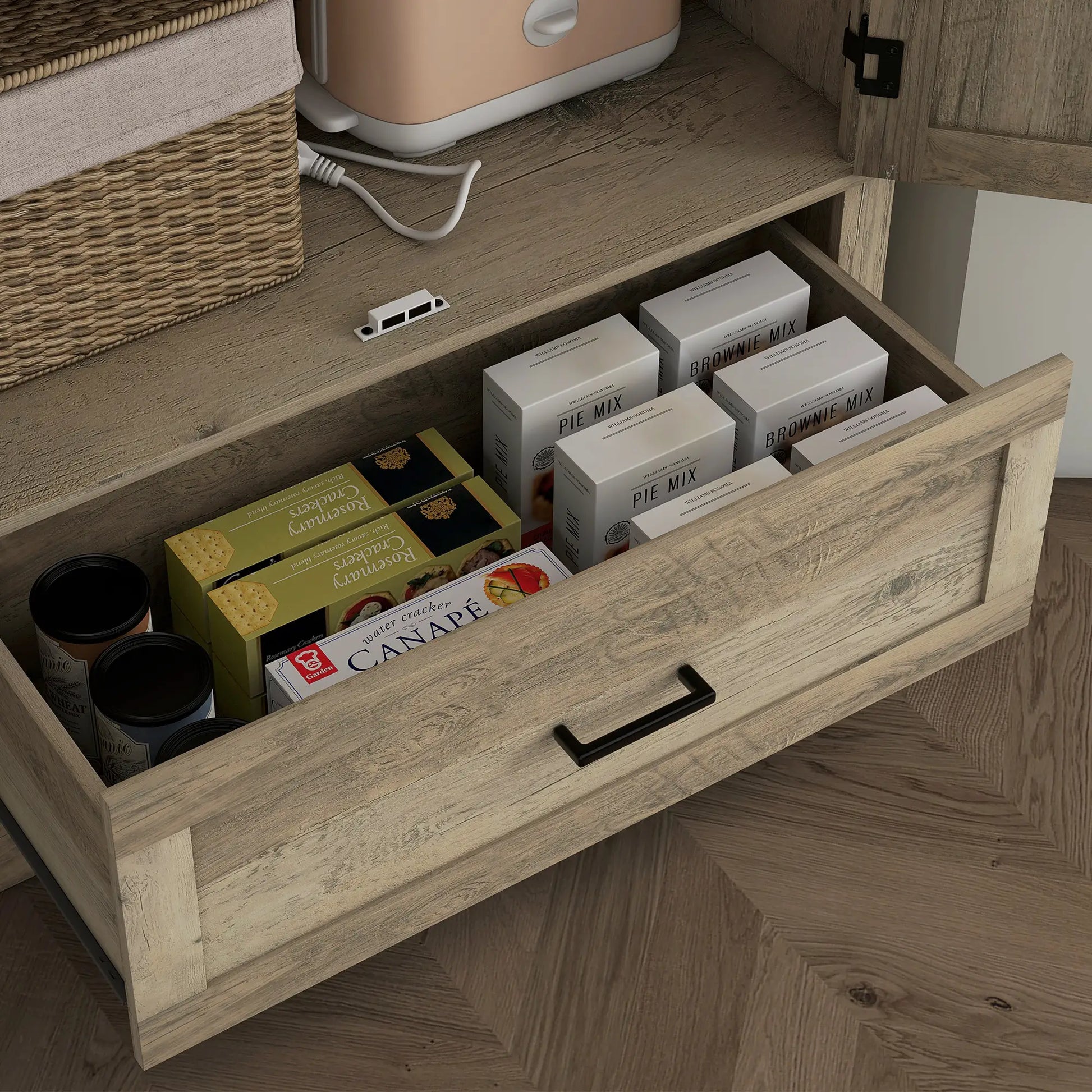 69" Tall Farmhouse Kitchen Pantry, 2 Doors, Drawer, Adjustable Shelves, Grey Kitchen Pantry Cabinets at Gallery Canada