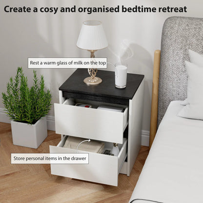 Modern Bedside Tables, Set of 2, 2 Drawers, White