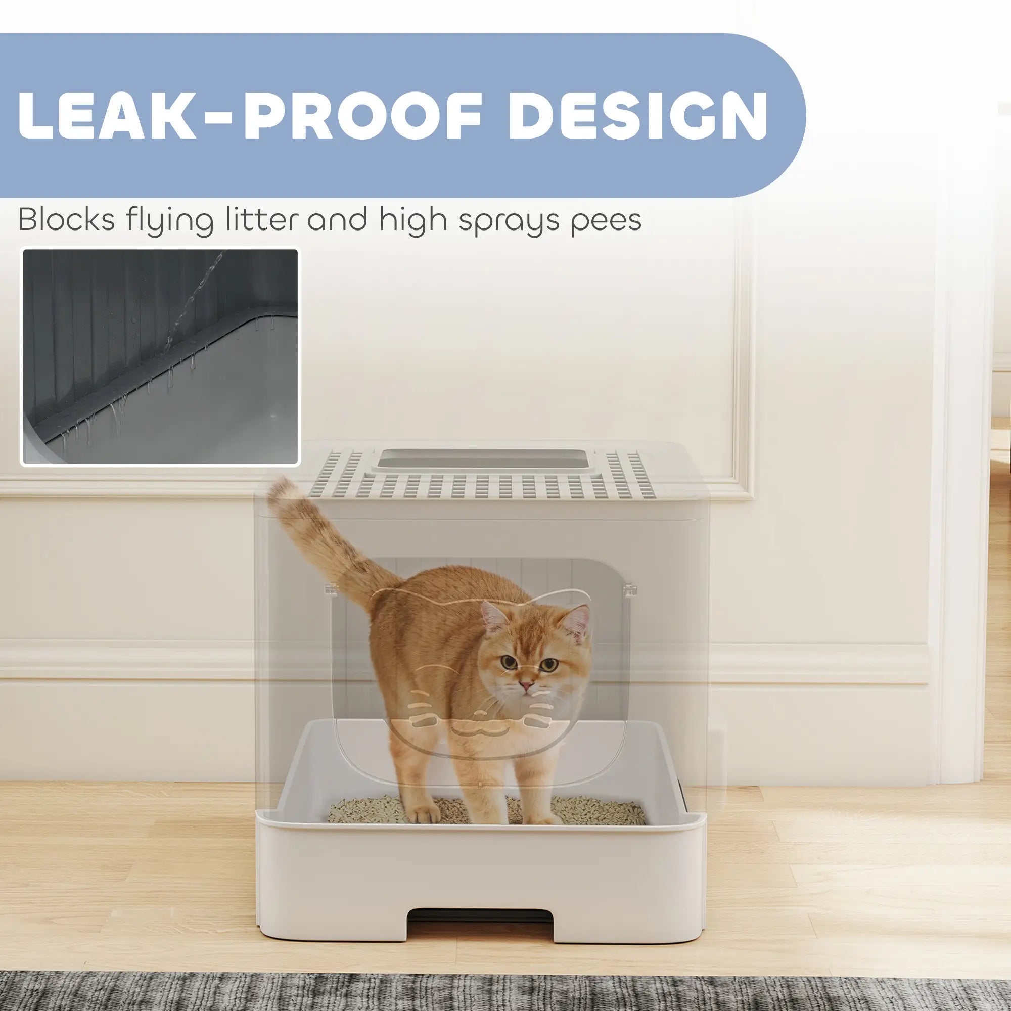 Foldable Cat Litter Box With Lid, Slide-Out Drawer, Scoop, Easy Clean, Grey Cat Litter Box Enclosures at Gallery Canada