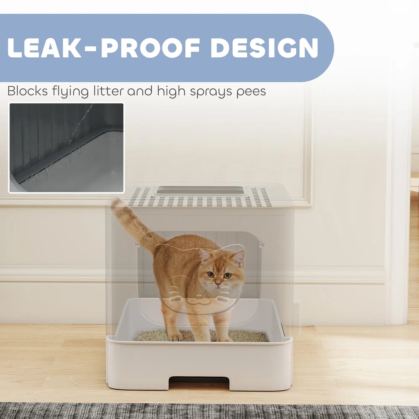 Foldable Cat Litter Box With Lid, Slide-Out Drawer, Scoop, Easy Clean, Grey Cat Litter Box Enclosures at Gallery Canada
