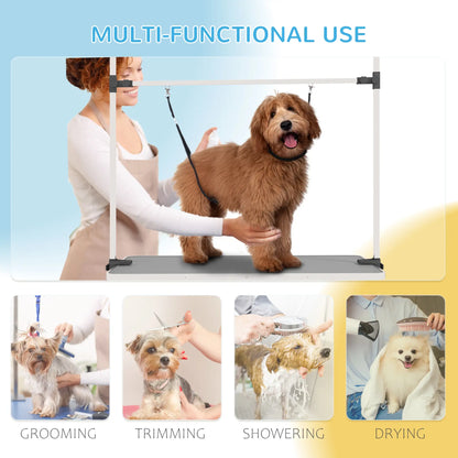 Adjustable Dog Grooming Table, 2 Safety Slings, Storage Basket, Grey Dog Grooming Tables at Gallery Canada