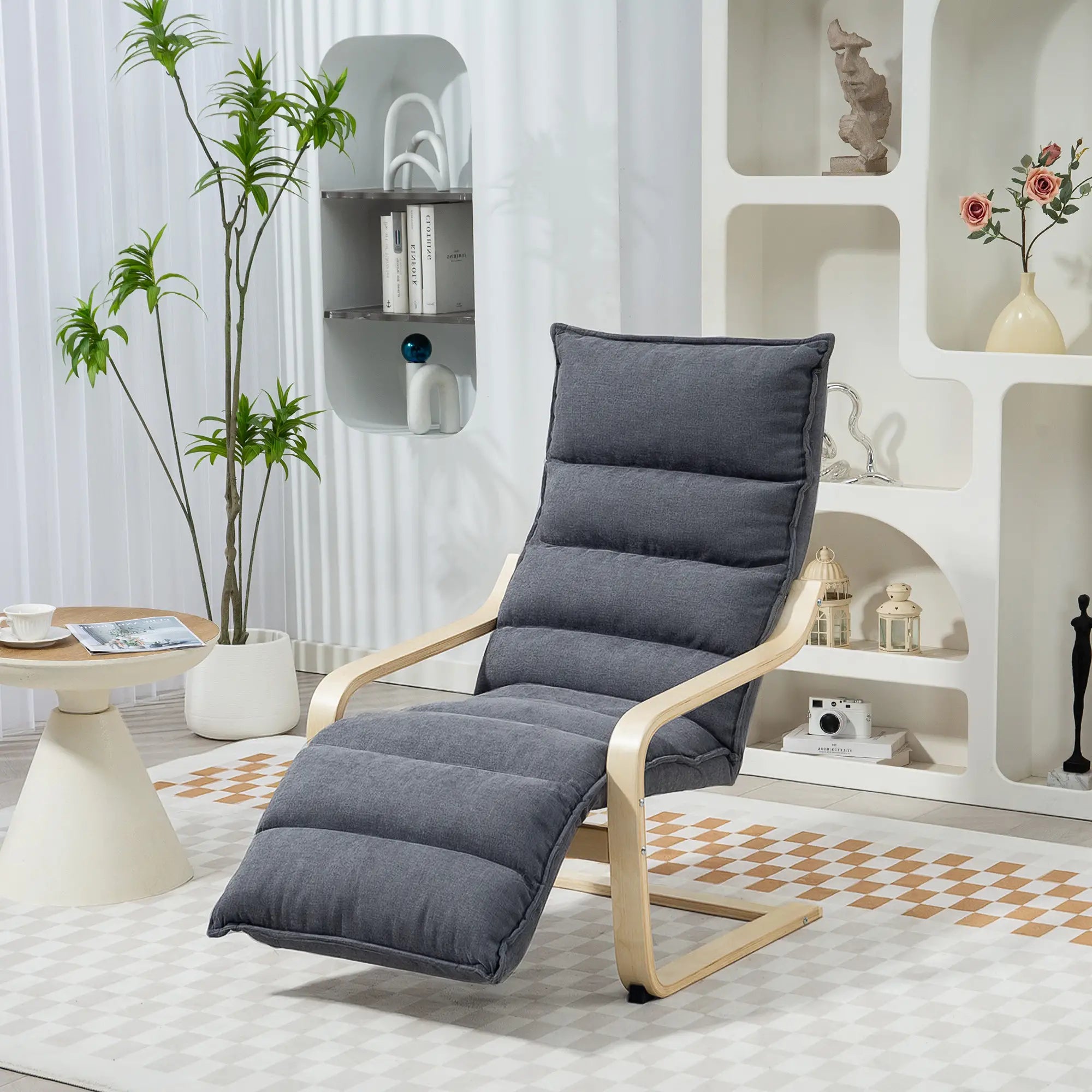 Accent Chair, Velvet Upholstered Living Room Chair with Footrest, Wood Frame, Dark Grey Accent Chairs at Gallery Canada