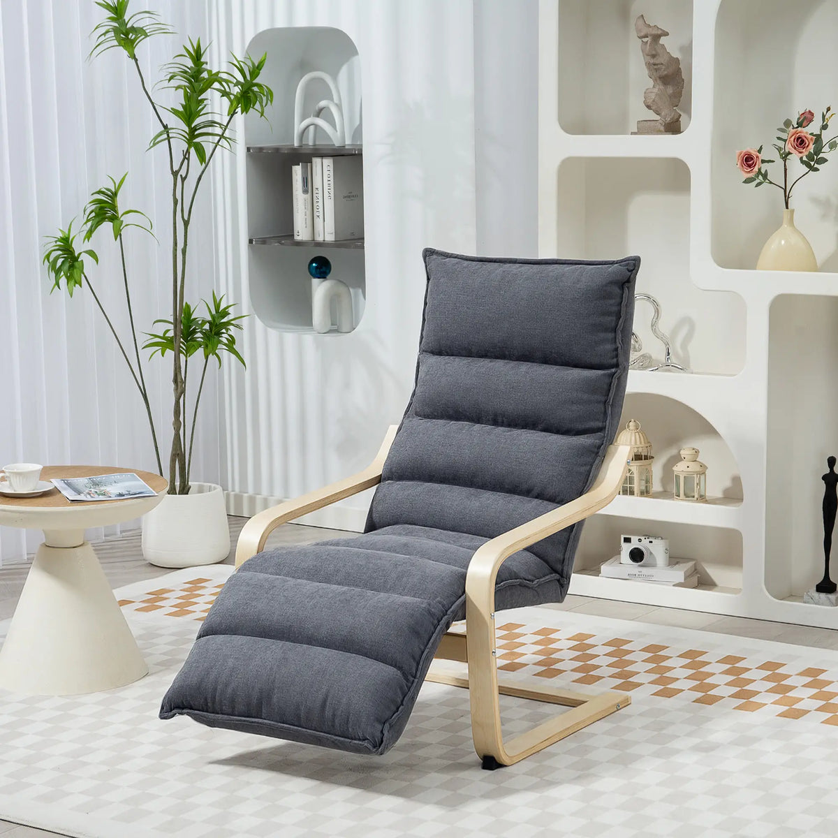 Accent Chair, Velvet Upholstered Living Room Chair with Footrest, Wood Frame, Dark Grey Accent Chairs at Gallery Canada