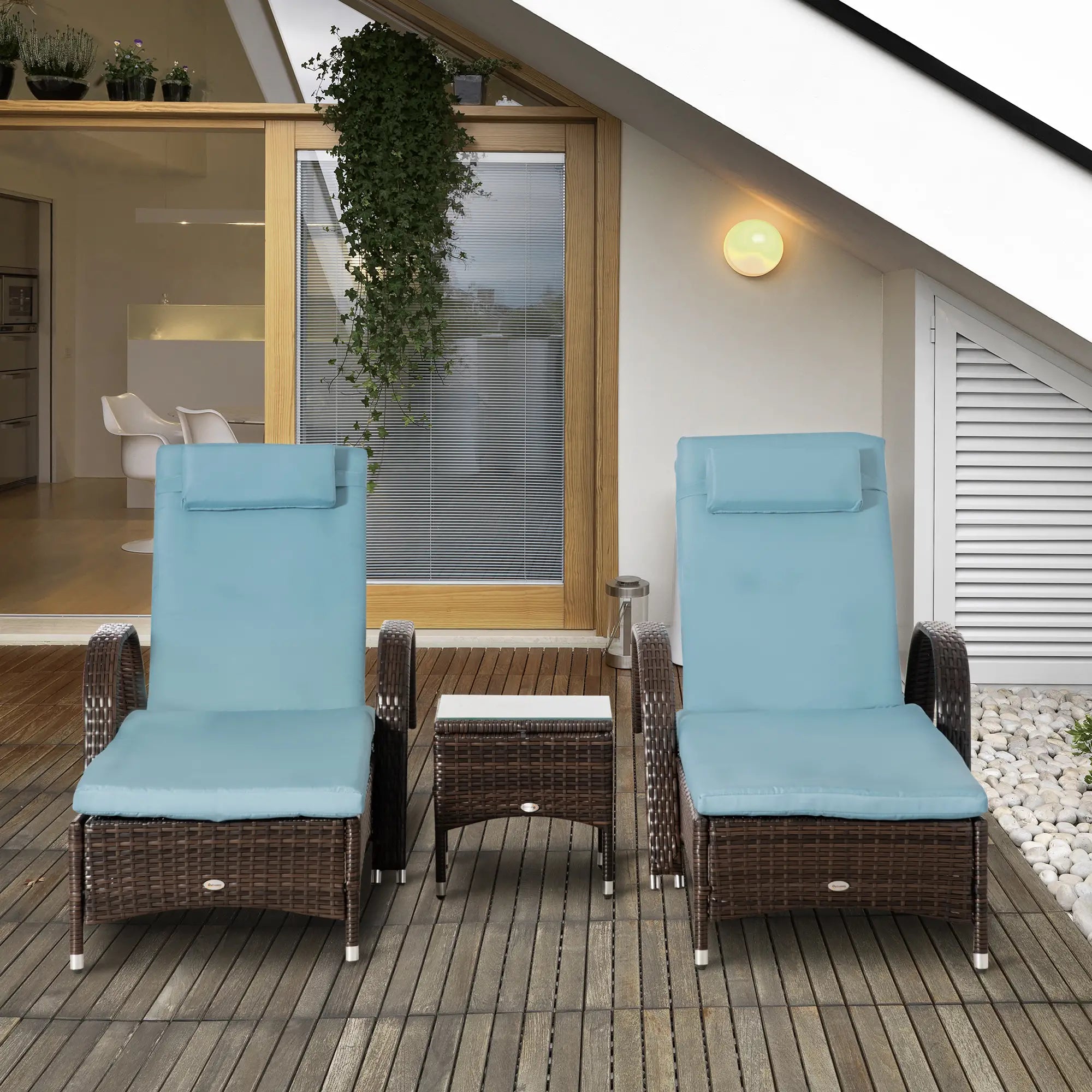 3-Piece Wicker Patio Lounger Set, PE Rattan, Brown/Grey Chaise Loungers at Gallery Canada