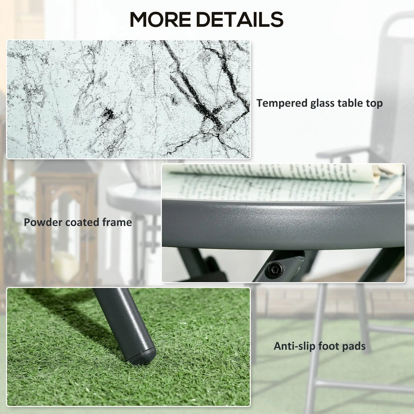 18" Outdoor Round Folding Table, Tempered Glass Top, White Patio Side Tables at Gallery Canada