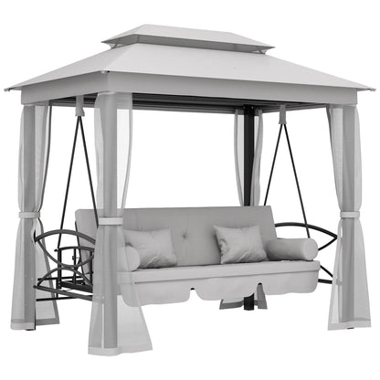 3 Person Outdoor Daybed, Canopy Gazebo Swing Chair, Grey Patio Swings with Stand at Gallery Canada