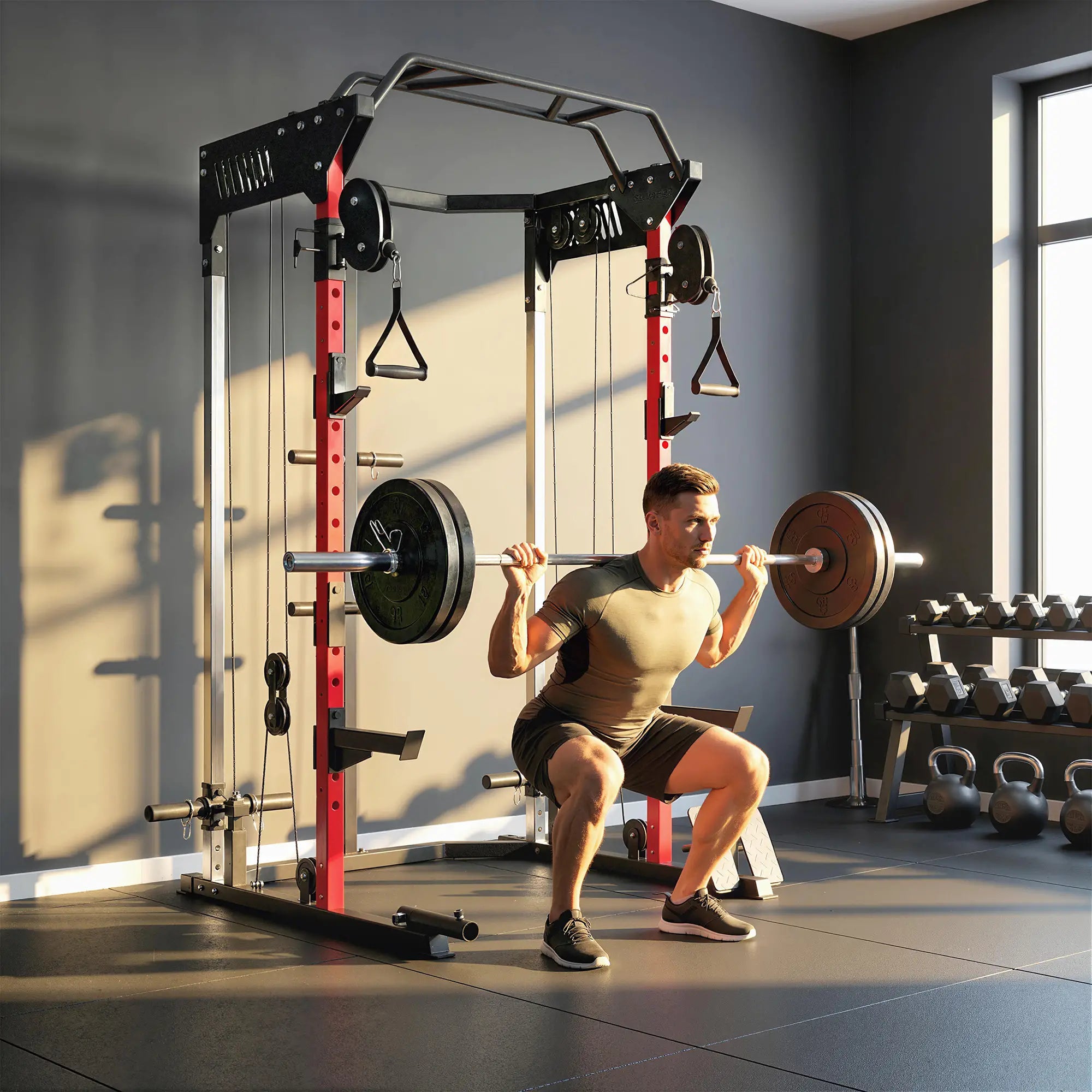 Power Cage Smith Machine, Adjustable Cable Pulley System, Pull-Up Bar, Dip Station, Landmine Power Towers at Gallery Canada