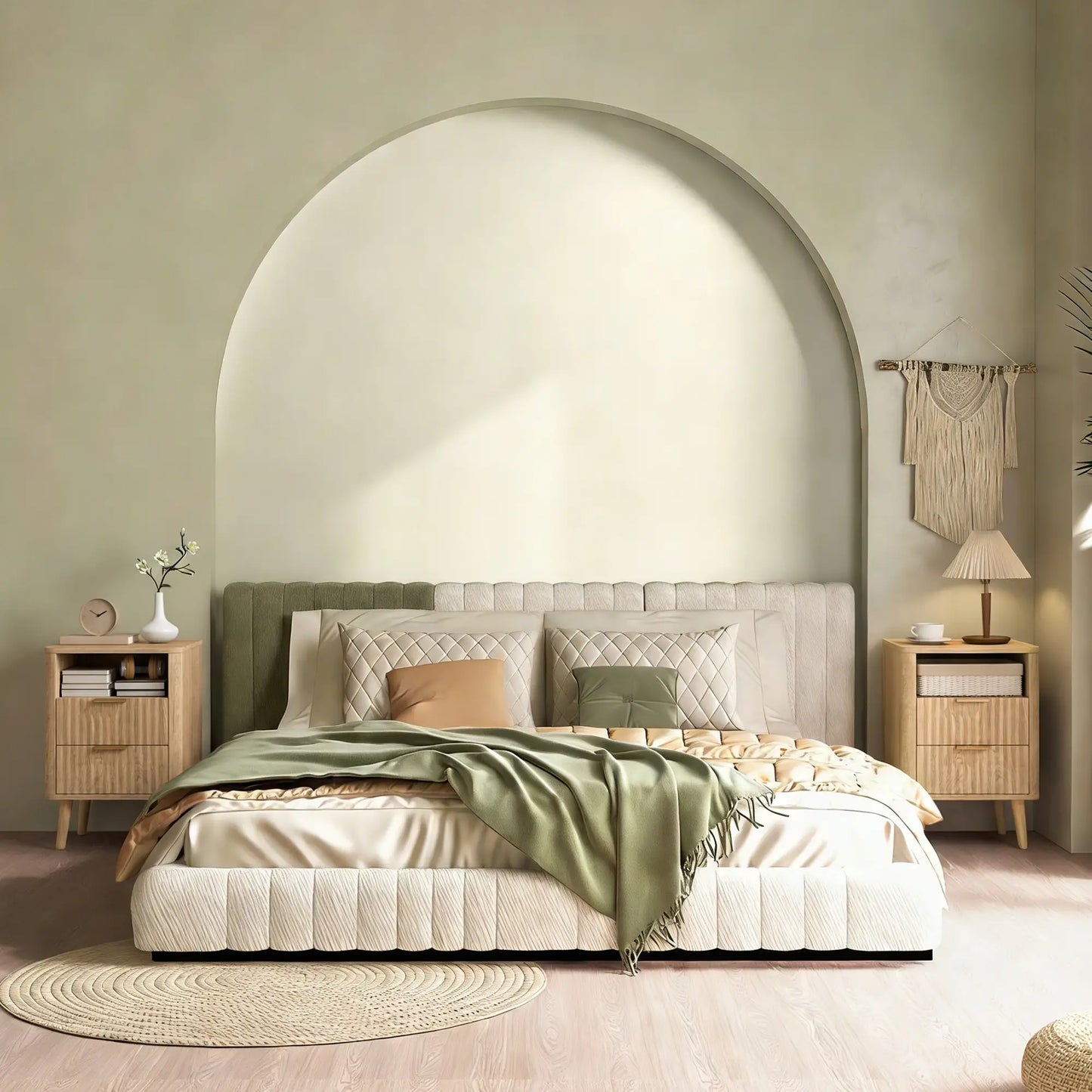 Modern Nightstands Set Of 2, Charging Station, 2 Drawers, Open Shelf, Oak Bedside Tables at Gallery Canada