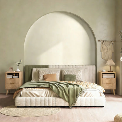 Modern Nightstands Set Of 2, Charging Station, 2 Drawers, Open Shelf, Oak Bedside Tables at Gallery Canada