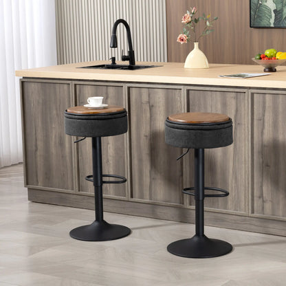 Set of 2 Barstools with Storage, Swivel, PU Leather, Footrest, Steel Base, Black Bar Stools at Gallery Canada