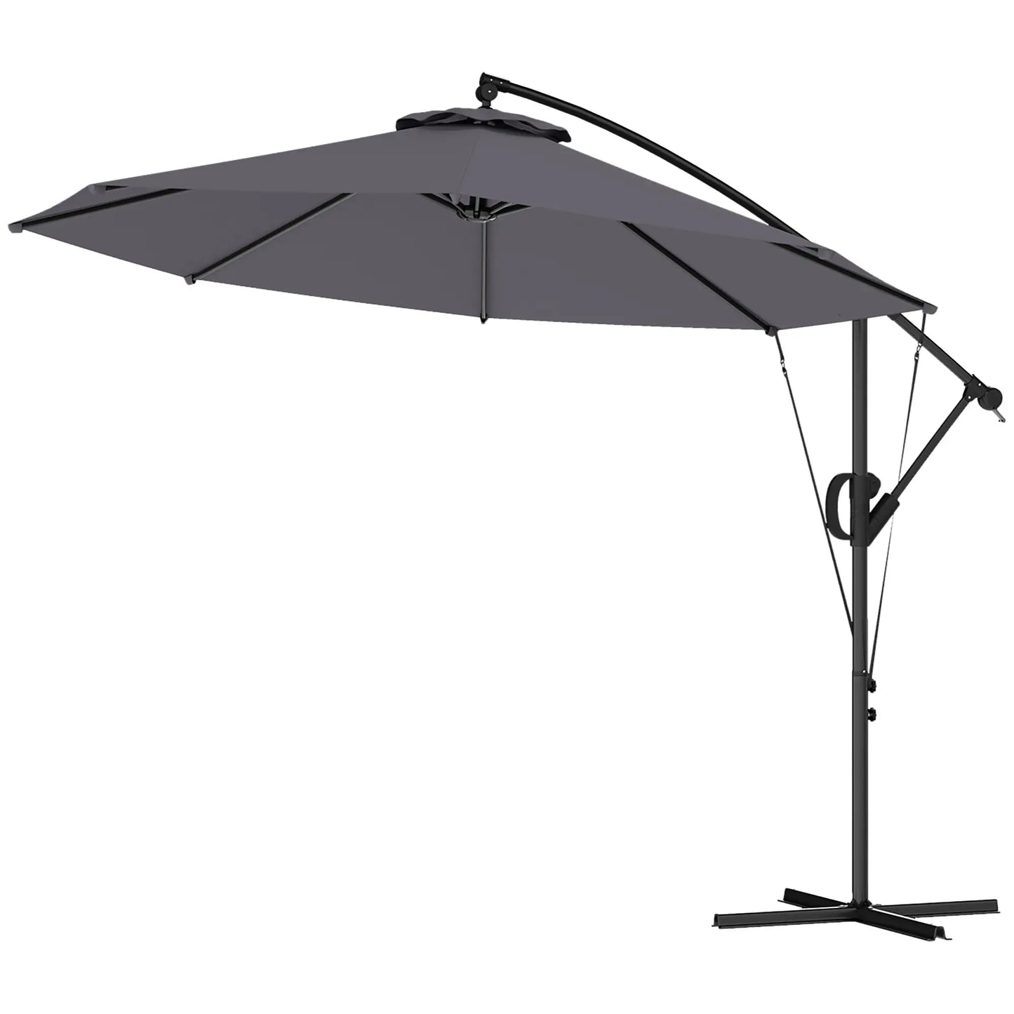 118.1" Patio Offset Umbrella, With Cover, Wind Strap, Crank, Tilt, UPF50+, Grey Offset Cantilever Umbrellas Grey at Gallery Canada