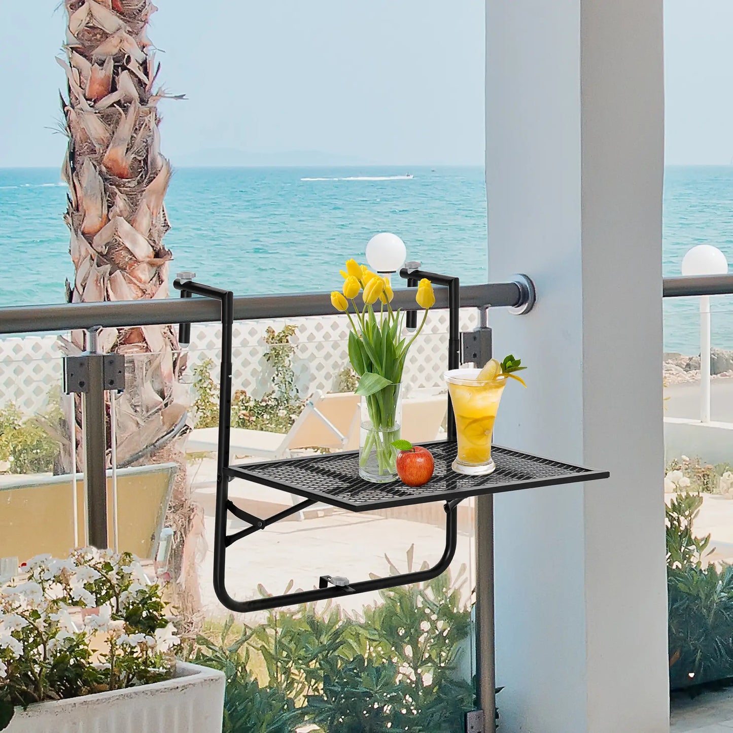 Metal Wall Mount Desk, Adjustable Folding Balcony Table, Black Balcony Table Hanging at Gallery Canada