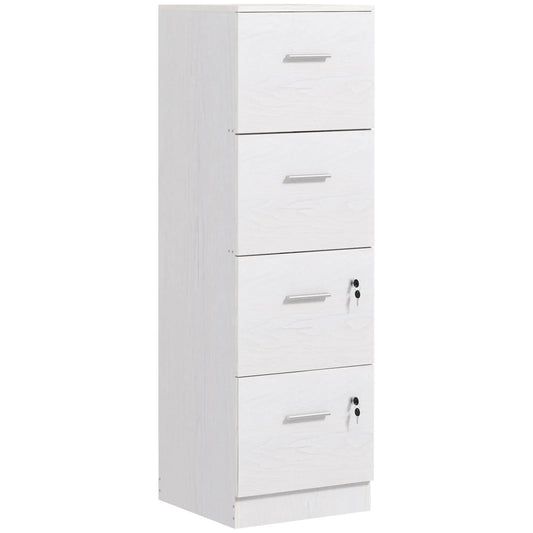 4 Drawer Vertical Filing Cabinet with Lock, Adjustable Hanging Bar, White Office Cabinets & Cupboards White at Gallery Canada