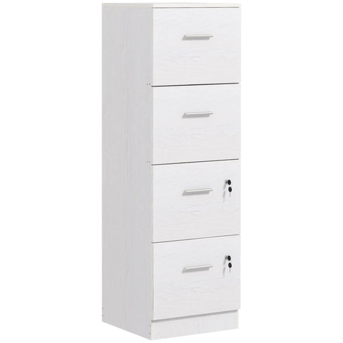 4 Drawer Vertical Filing Cabinet with Lock, Adjustable Hanging Bar, White