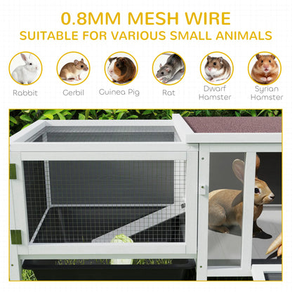 Wooden Rabbit Hutch With Run, Openable Top, Pull Out Tray, Ramp, Water-Resistant Roof, Grey