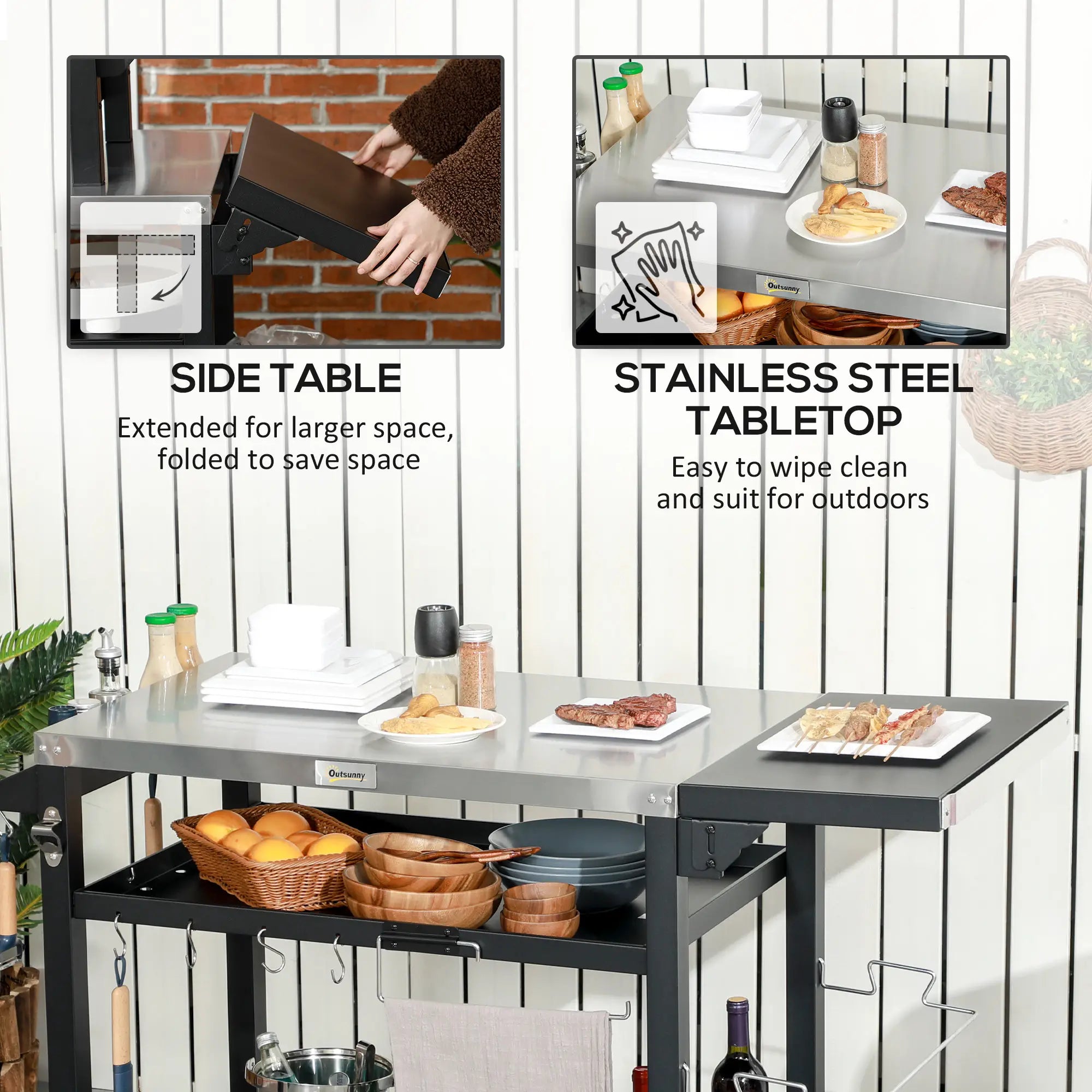3-Shelf Outdoor Grill Cart, Foldable Side Table, Stainless Steel Top Outdoor Grill Carts at Gallery Canada