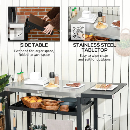 3-Shelf Outdoor Grill Cart, Foldable Side Table, Stainless Steel Top Outdoor Grill Carts at Gallery Canada