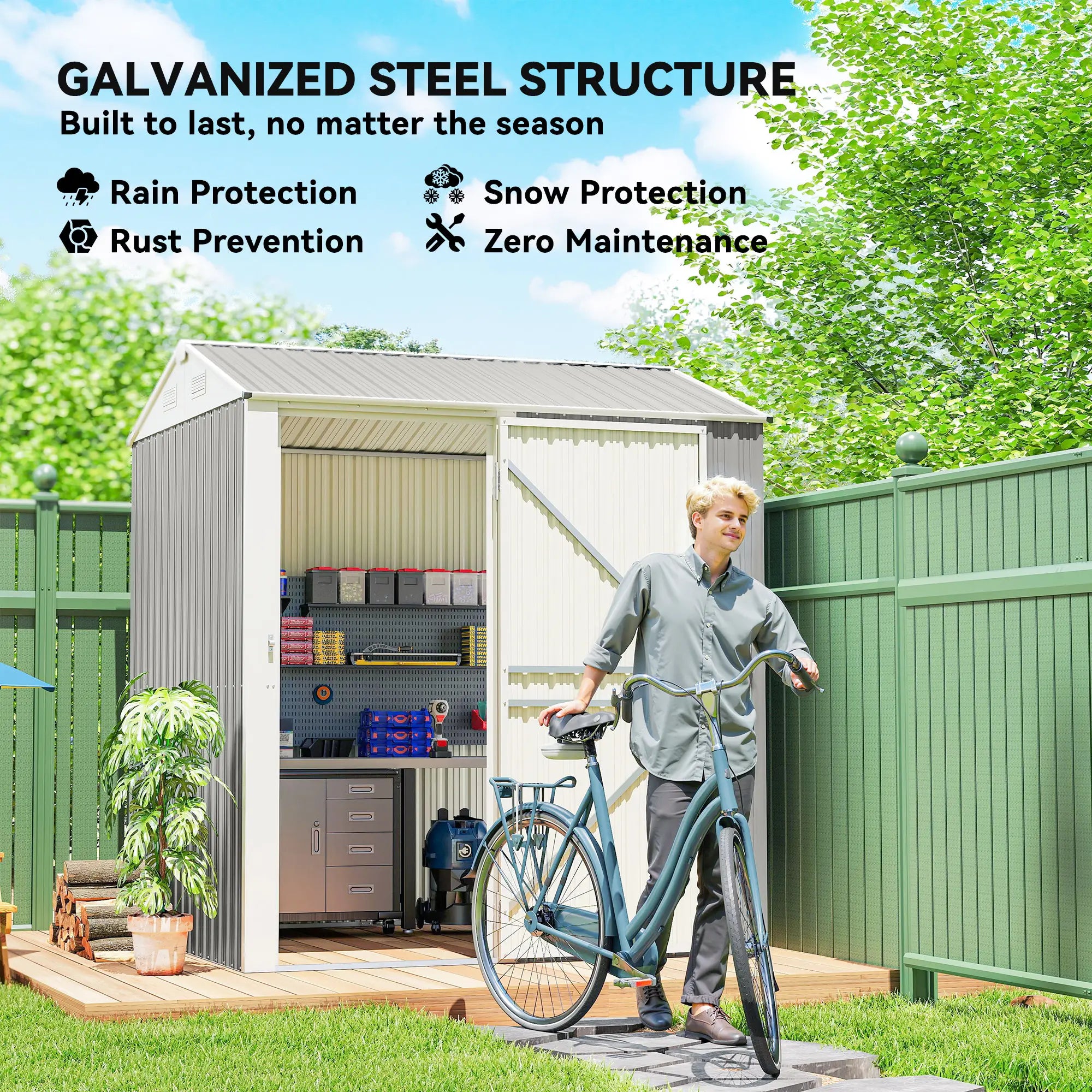 7' x 6' Tall Outdoor Storage Shed, Waterproof Metal Garden Shed, Silver Grey Sheds at Gallery Canada