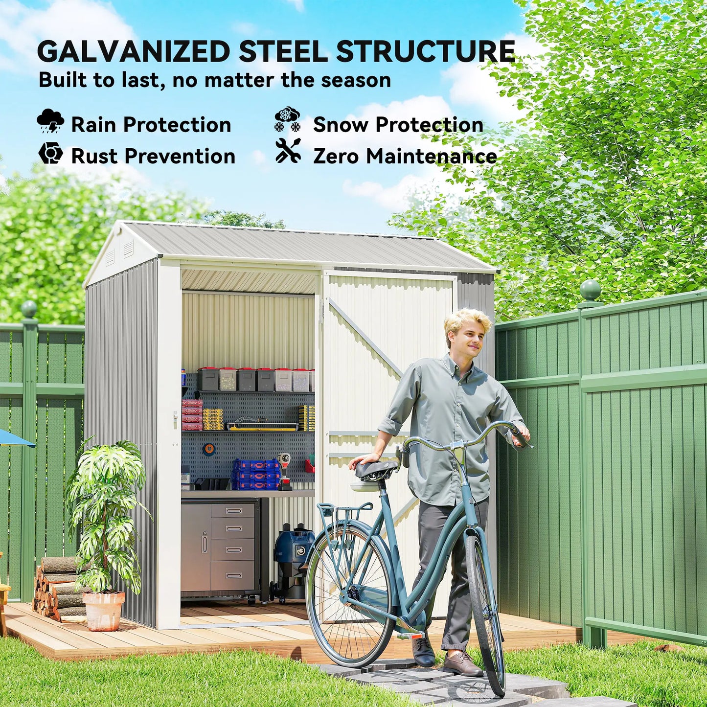 7' x 6' Tall Outdoor Storage Shed, Waterproof Metal Garden Shed, Silver Grey Sheds at Gallery Canada