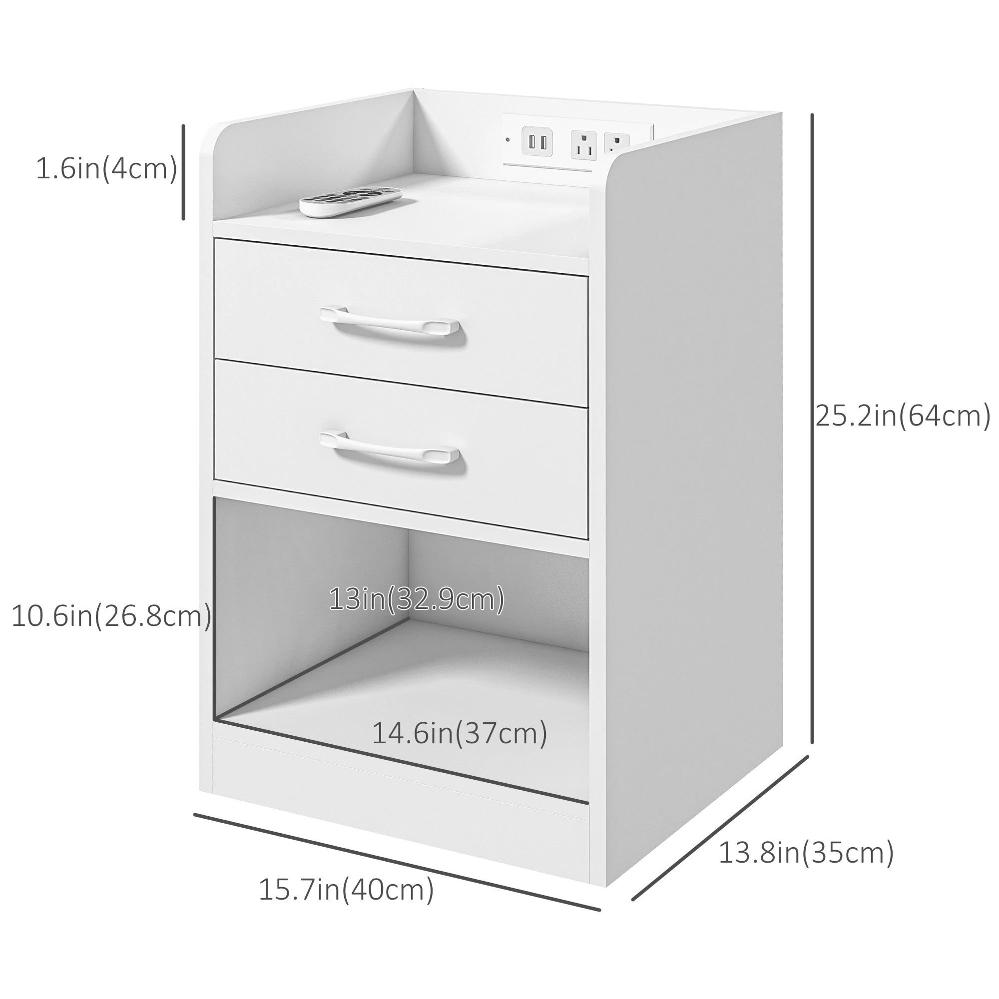 Tall Nightstand with Charging Station and LED Lights, Small Bedside Table with AC Outlets, USB Ports, 2 Drawers, Shelf Bedside Tables at Gallery Canada