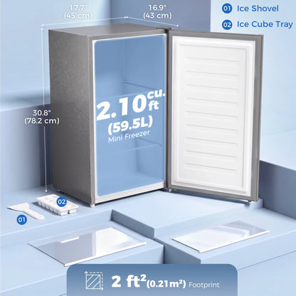 Compact Upright Freezer, 2.1 Cubic Feet, Reversible Door, Grey