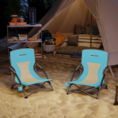 Folding Beach Chairs, Mesh Back, Carry Bag, Cup Holder, 22.8" x 21.7" x 24.4" Picnic Tables & Camping Chairs at Gallery Canada