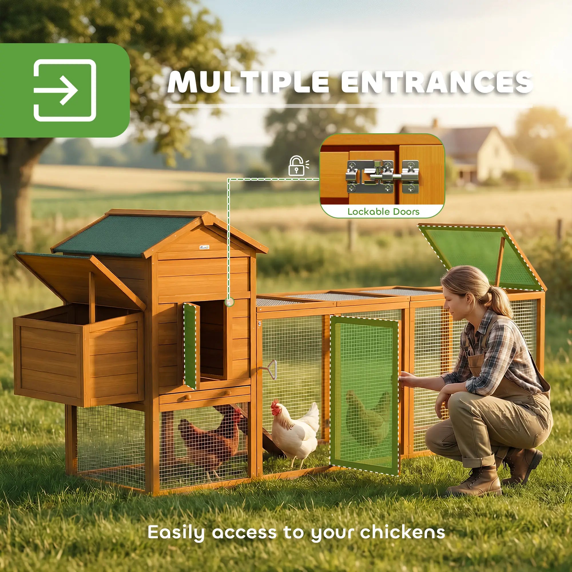 117 Extra Large Chicken Coop, Asphalt Roof, Wooden Hen House, Slide-out Tray, Quail Hutch, Nesting Box, Orange Chicken Coops at Gallery Canada