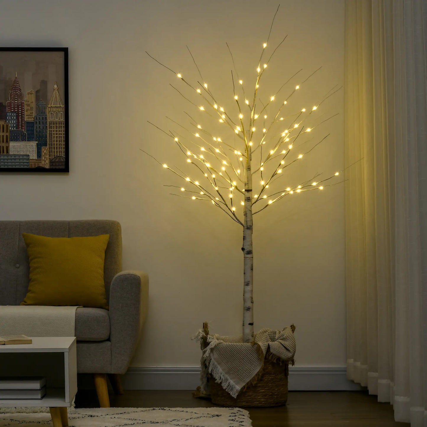 6 ft Pre-Lit LED Artificial Birch Tree, Indoor Outdoor Use Artificial Tree at Gallery Canada