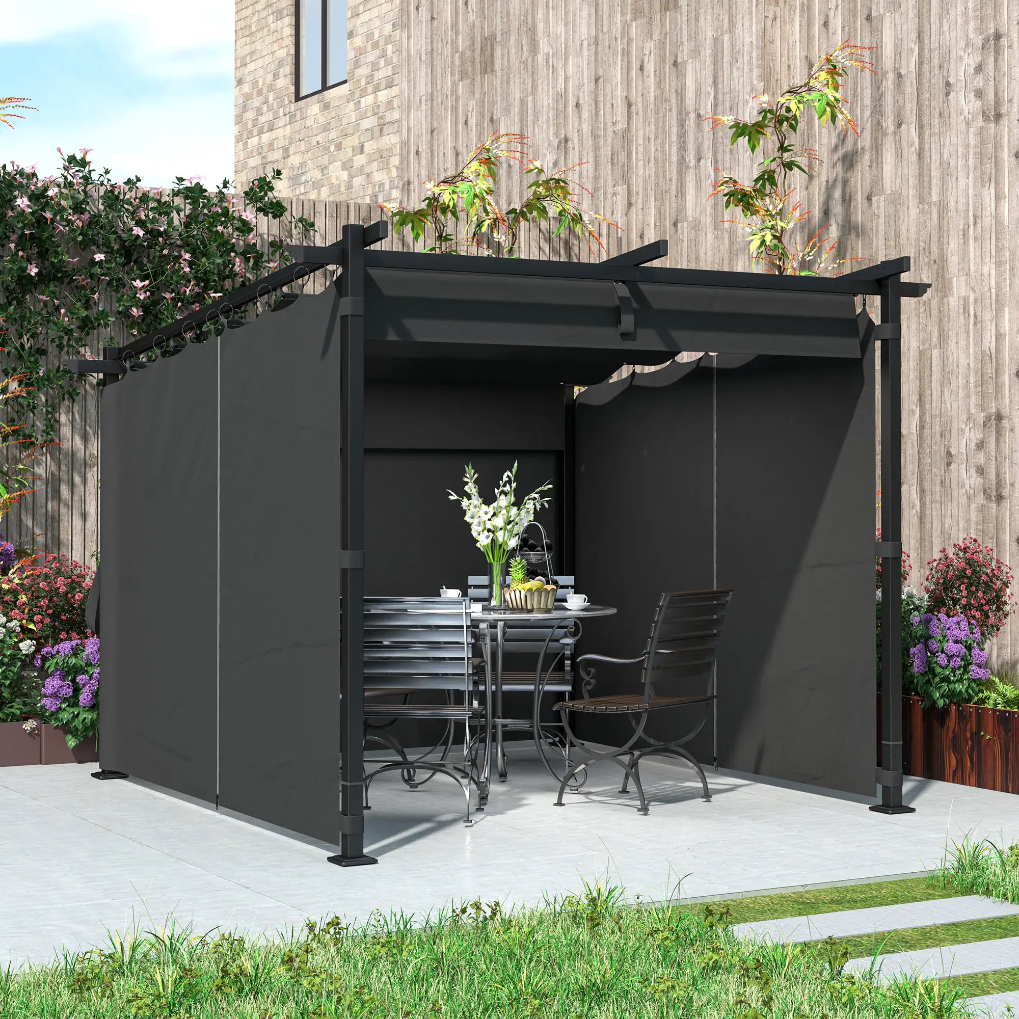 8' x 8.5' Metal Retractable Pergola Canopy With Sidewalls, Outdoor Gazebo Sun Shade Shelter Pergolas at Gallery Canada