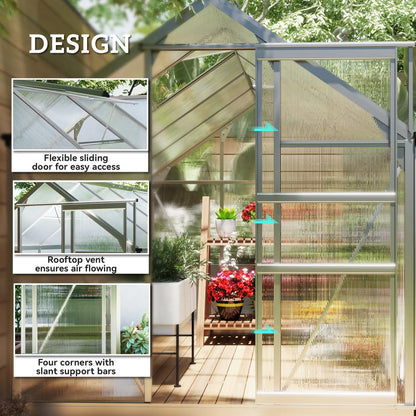 6' x 10' x 6.6' Polycarbonate Greenhouse, Walk-In Garden Kit, Galvanized Frame, Sliver Walk In Greenhouses at Gallery Canada