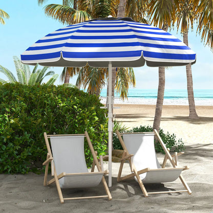 5.7' Travel Beach Umbrella, Adjustable Height, Blue and White