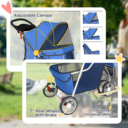 Foldable 3 Wheel Dog Stroller, Storage Basket, Adjustable Canopy, Blue Dog Bike Trailers & Strollers at Gallery Canada
