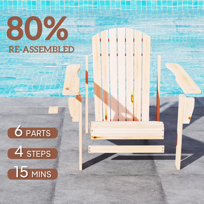 Classic Adirondack Chair, Garden Deck Chair with Cup Holder, Natural Patio Chairs at Gallery Canada