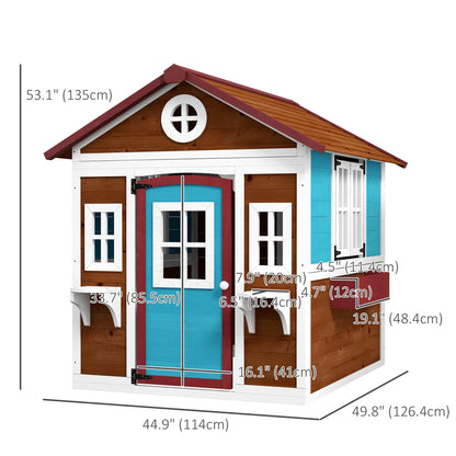 Wooden Playhouse for Kids Outdoor with Door, Windows, Planter Pots and Boxes for Toddlers 3-8 Years, Beige Play Houses at Gallery Canada