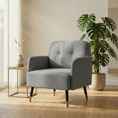 Modern Tufted Accent Chair, Metal Legs, Upholstered Reading Armchair, Grey Accent Chairs at Gallery Canada