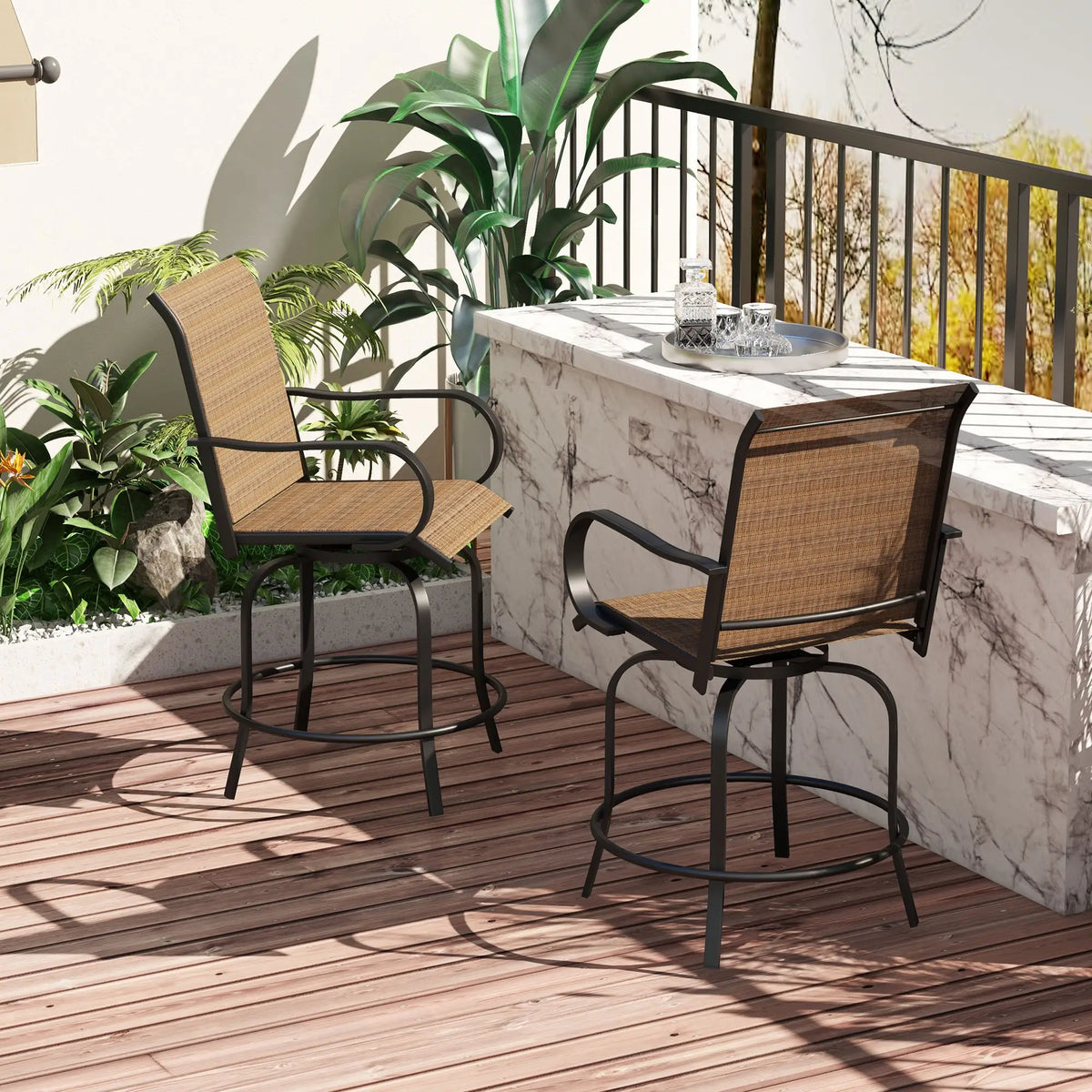 Outdoor Bar Stools, Set of 2, 360° Swivel, 26.8" x 29.5" x 48.4", Brown Bistro Sets at Gallery Canada