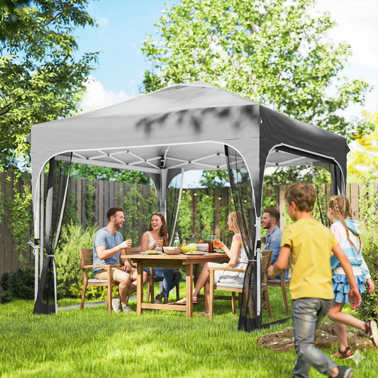 10 x 10 ft Pop Up Canopy Tent With Mosquito Netting, UPF 50+, Dark Grey Pop Up Canopies Dark Grey, Black at Gallery Canada