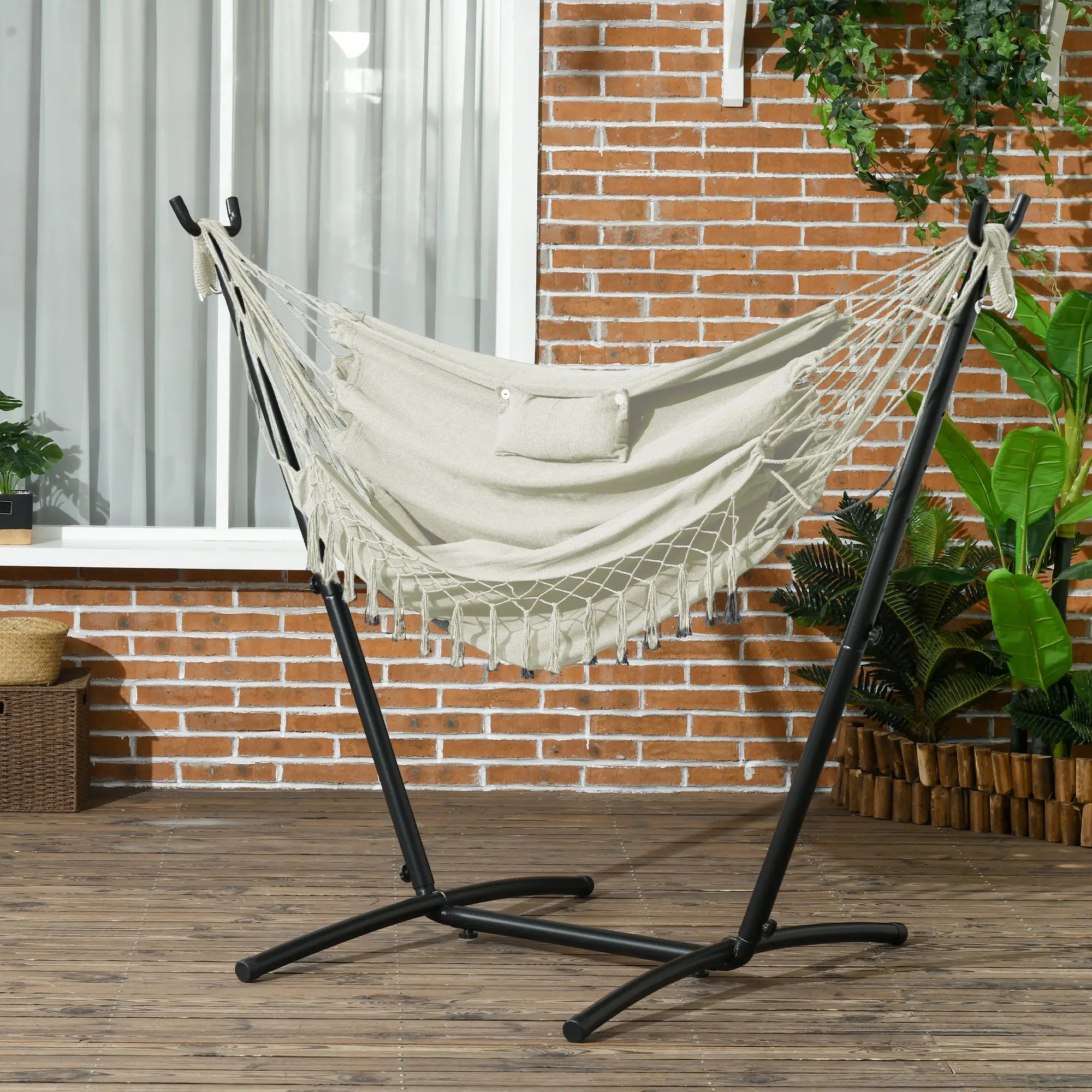 Patio Hammock Chair With Stand, Outdoor Swing, Cream Patio Swings with Stand at Gallery Canada