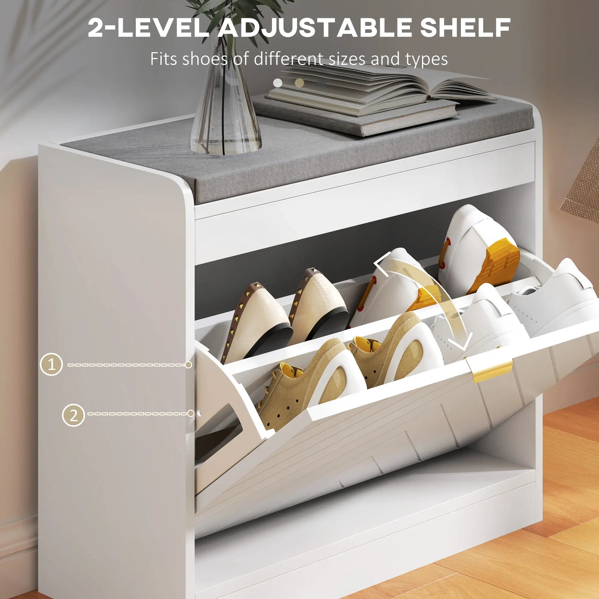 Shoe Storage Bench with Flip Drawer, Vent, Seat, Holds 5 Pairs Shoe Storage Cabinets & Racks at Gallery Canada