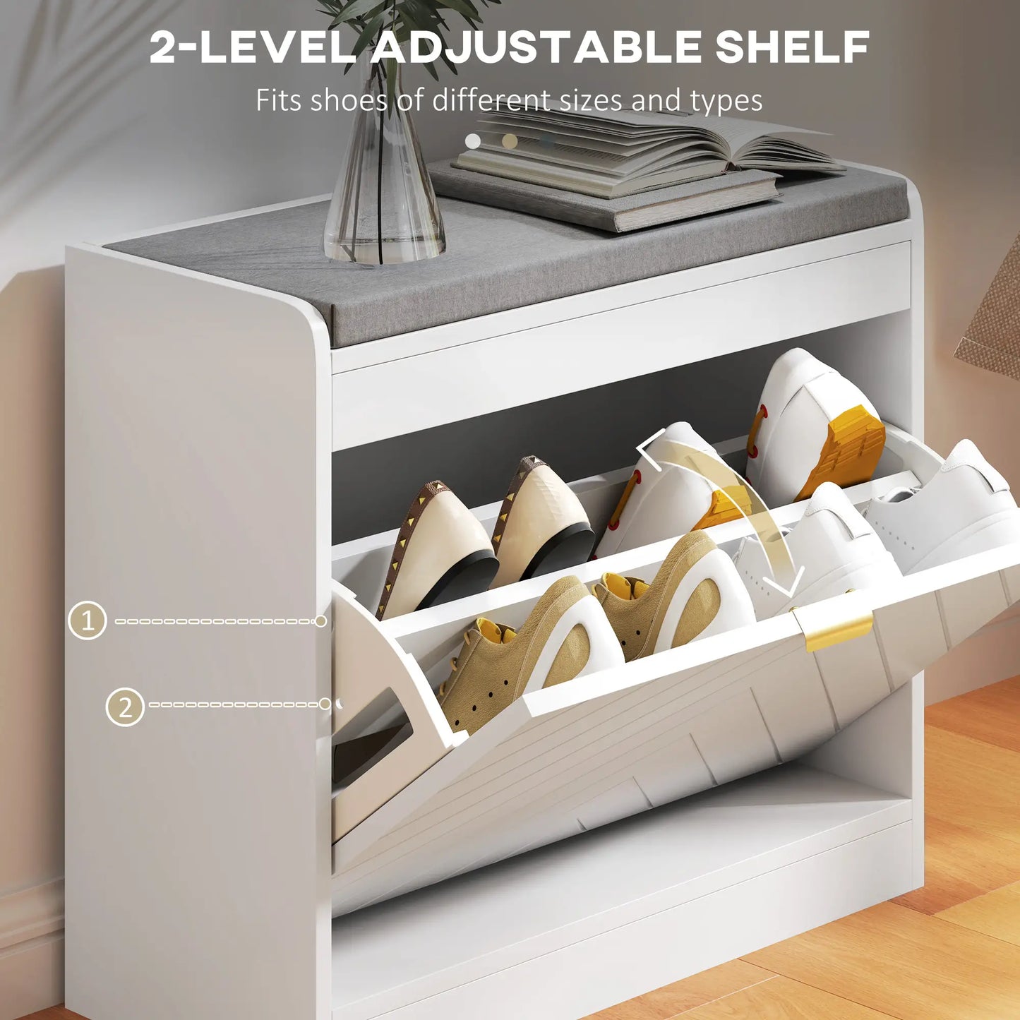 Shoe Storage Bench with Flip Drawer, Vent, Seat, Holds 5 Pairs Shoe Storage Cabinets & Racks at Gallery Canada